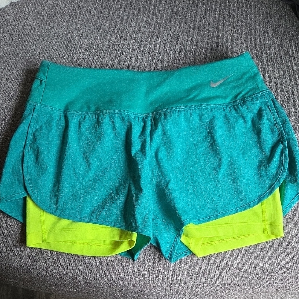 Nike Blue and Green Athletic Shorts for Performance
